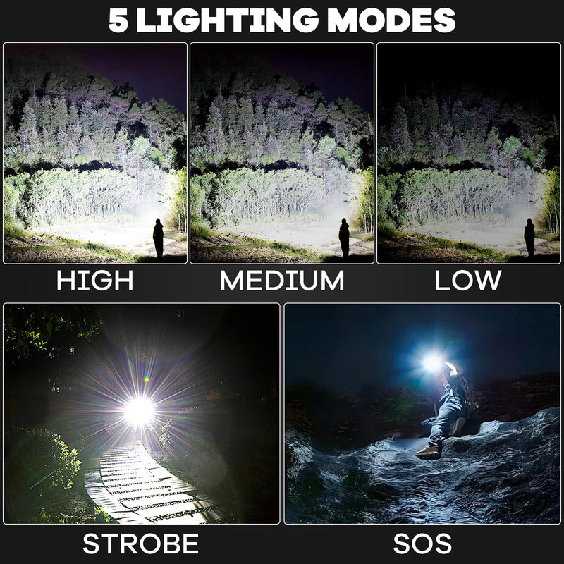 Rechargeable Flashlights High Lumens, 2Pack 99000 Lumen Super Bright Led Flashlight with 5 Modes & 15H Long Runtime, Powerful Waterproof Handheld Flash Light for Home Camping