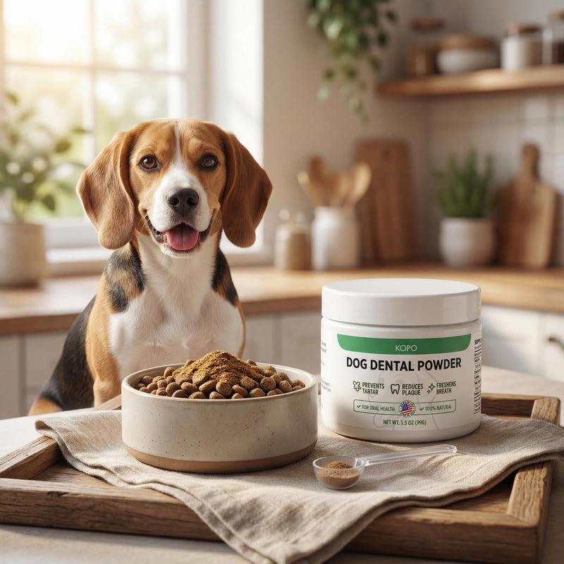 KOPO Dog Dental Powder | Dog Oral Care Supplement | Supports Fresh Breath & Gum Health | Helps Reduce Plaque & Tartar Buildup | Beef Liver Flavor | All Breeds & Sizes
