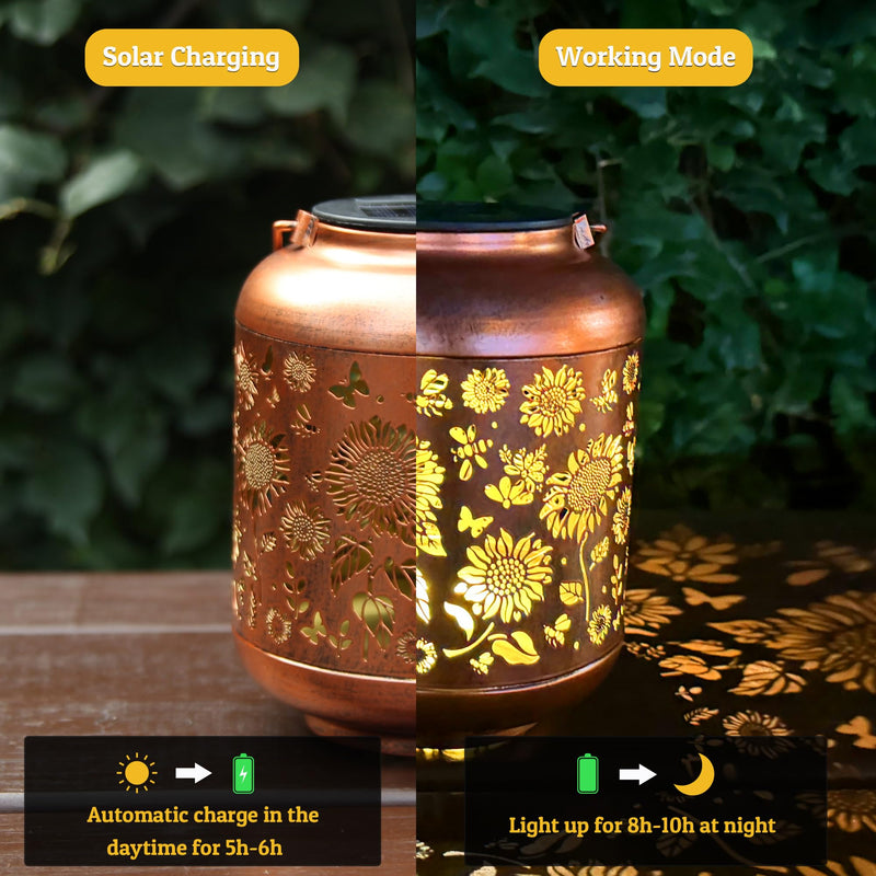 Solar Lanterns Outdoor, Waterproof Hanging Solar Lantern Garden Decor, Solar Lights for Backyard Porch Patio Table Yard Balcony Lawn Pathway, Sunflower Gifts for Women Grandma Mom 1