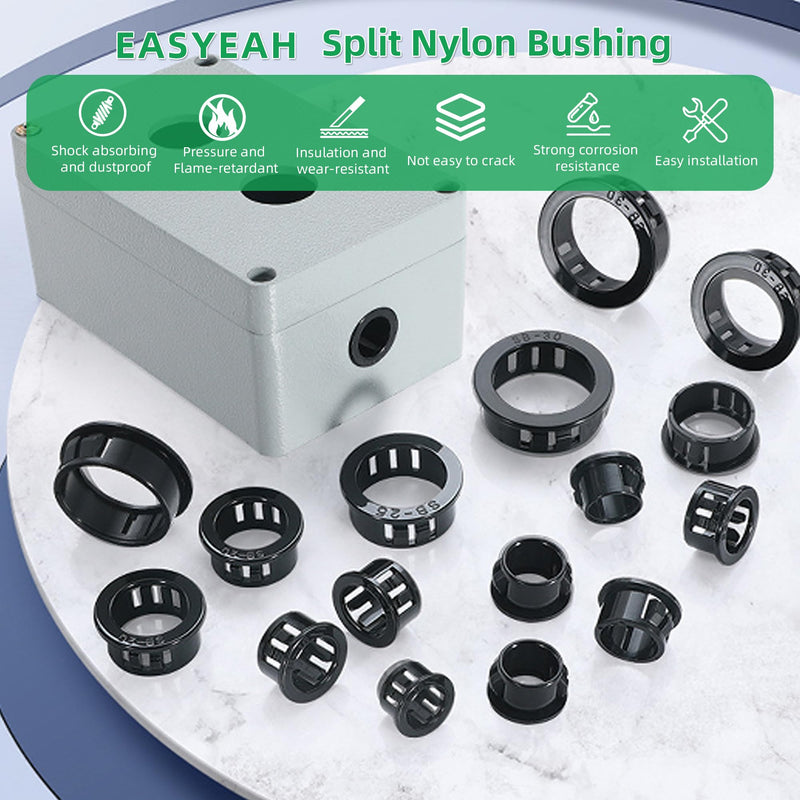 1-1/2"(38mm) Black Snap-in Knockout Insulating Bushing Grommets, Plastic Cable Hole Grommets for Wiring, Round Nylon Snap in Locking Electrical Wire Cord Hose Tubing Bushings Grommets, 10pcs SB-38, 1-1/2"