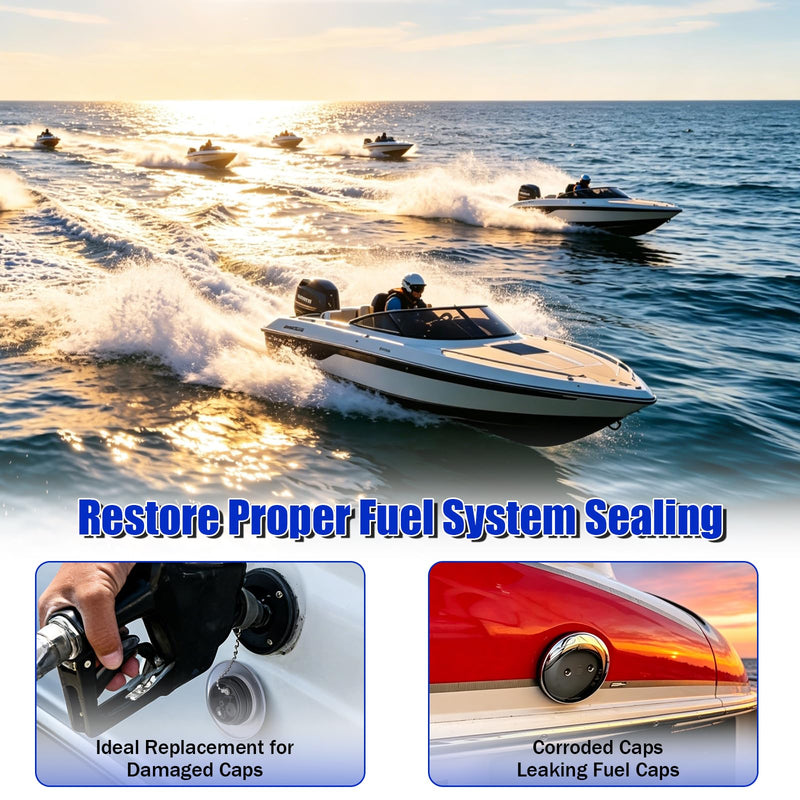 0540DPG99A Boat Gas Cap, Marine Fuel Cap for Perko 1-1/2" Angled Neck Vented Fuel Fills, Chrome Plated Bronze with Chain, O-Ring & Wrench