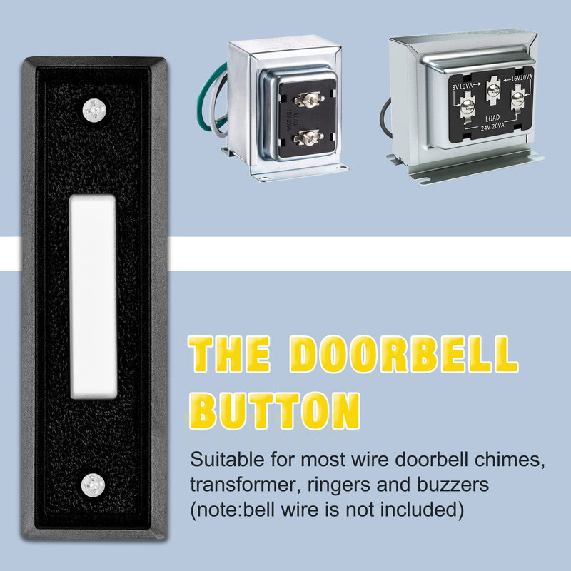 Saillong Lighted Doorbell Button, Wired Door Bell Push Buttons LED Door Chime, Wall Mounted Doorbell Switch Garage Doorbell Button (Black, Warm Light) 1 Black, Warm Light