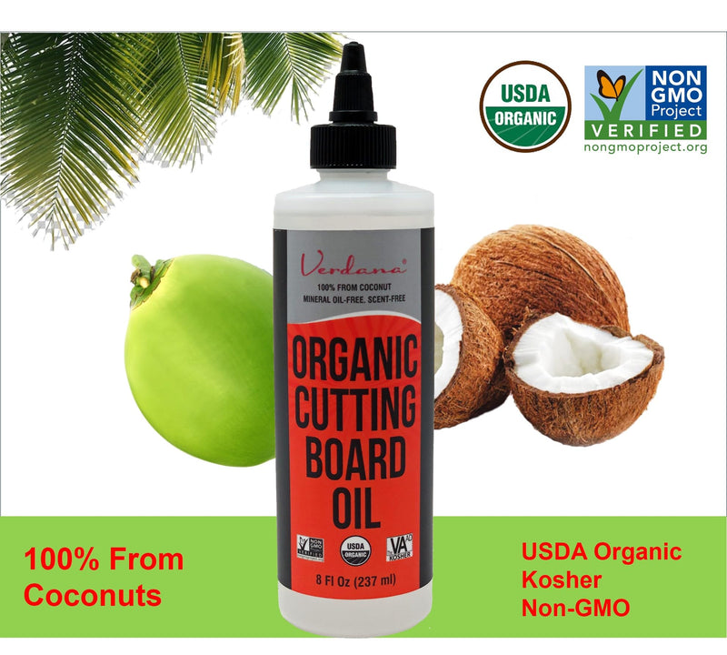 Verdana Organic Cutting Board Oil – Food Grade Kosher Non-GMO – 100% Coconut Derived & Vegan - Butcher Block Oil & Conditioner and Polish for All Wood – NO Mineral Oil Involved – 8 Fl Oz - NewNest Australia