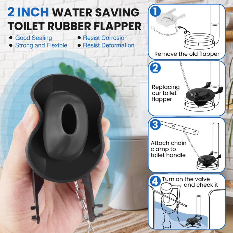 Saillong Universal Toilet Tank Replacement Kit, Include Toilet Fill Valve, 2 Inch Low Flow Toilet Rubber Flapper, Side Mount Toilet Flush Brass Handle(Dark Grey, Black,1 Set) Dark Grey, Black 1