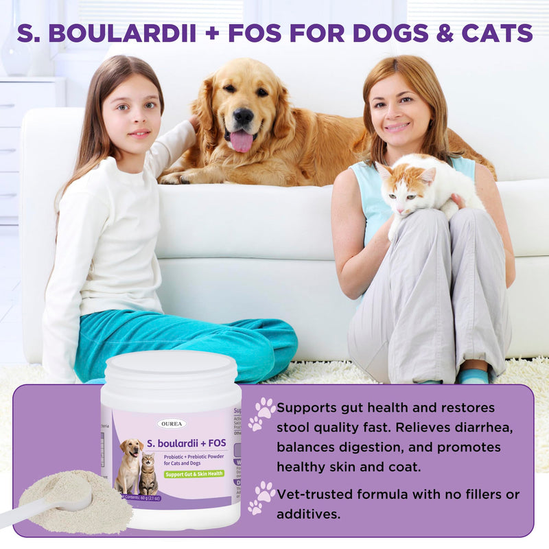 S.boulardii + FOS Pet Probiotic Powder for Dogs & Cats, 6.7 Billion CFU, Gut & Immune Support, Loose Stool & Digestive Upset Relief, Improves Stool Consistency, Skin Health, Veterinarian Recommended