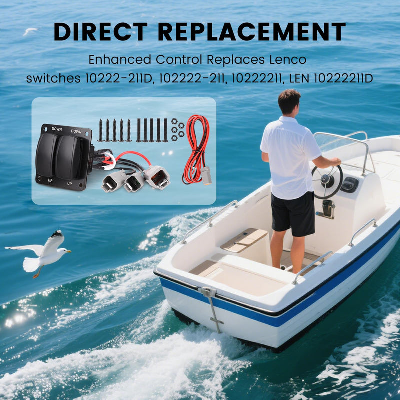 Haoguo Marine Trim Tab Double Rocker Switch Kit Compatible with Lenco 10222-211D 102222-211 10222211 LEN 10222211D, 12V/24V Waterproof Replacement Switch for Boats, Yachts, Fishing Vessels