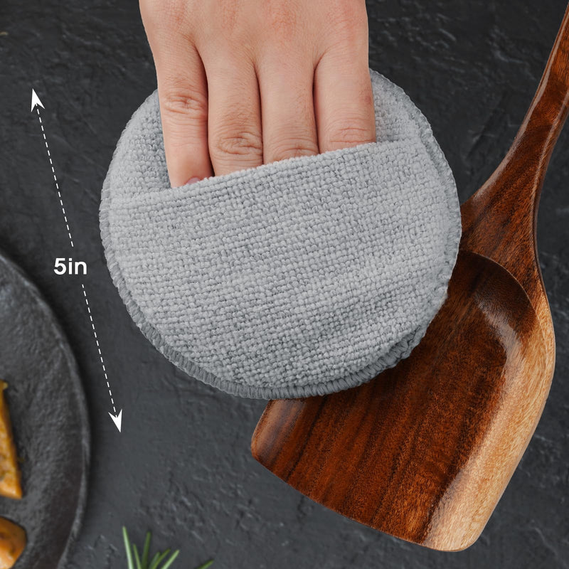 NiHome 5-Inch Wood Conditioner, Wax & Oil Applicator 4-Pack, Reusable Microfiber & Sponge Pads for Scratch-Free Cutting Board Maintenance & Versatile Home Polishing, Machine Washable for Long-Term Use 5 Inch Gray