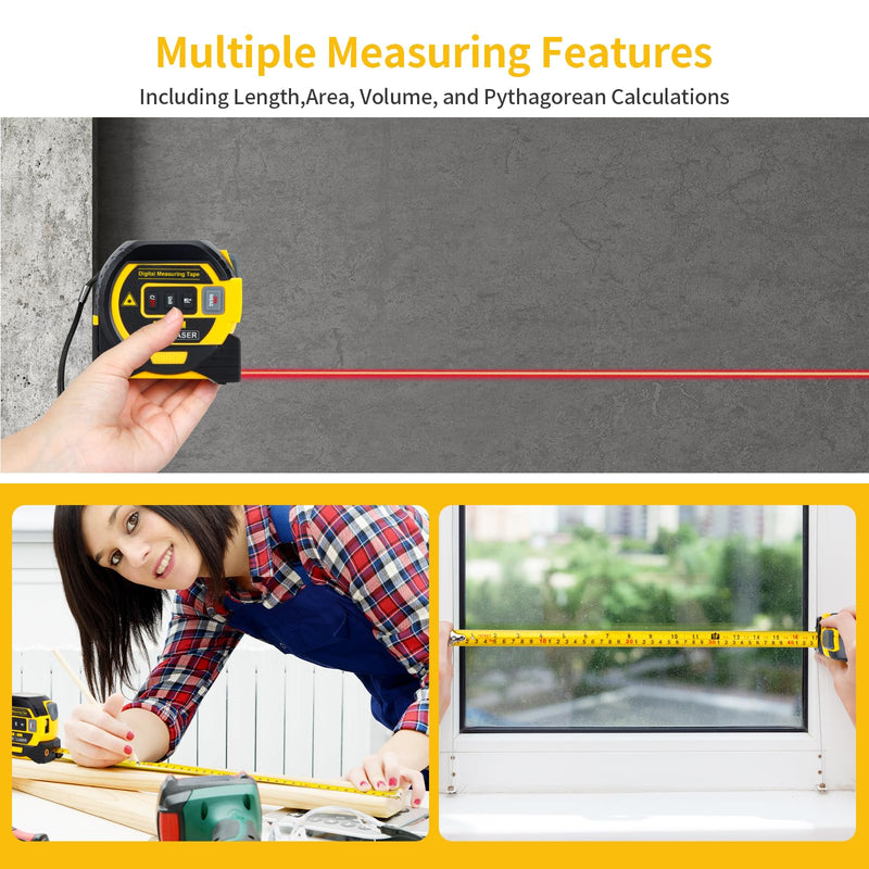 5m/16ft Digital Laser Tape Measure, WTWD 100m/328ft Laser Distance Measure with Cross-Line Laser Level, Area/Volume Calculator, Battery Powered, Voice Output, Backlit LCD, ft/in/m for Construction Voices 3-in-1 100m