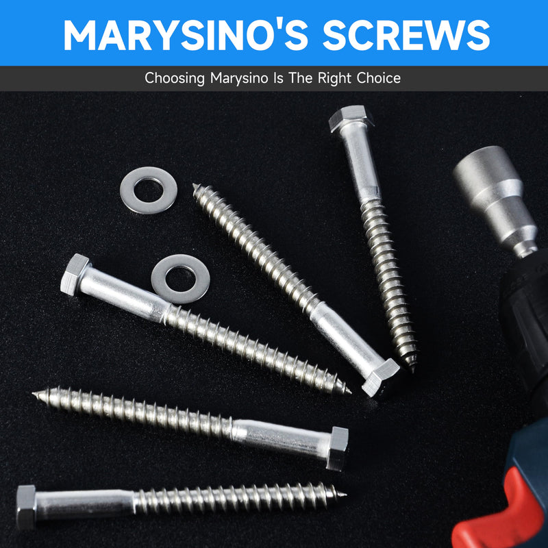 (20-Set) 1/4 x 1-1/2" Lag Screws for Wood, Stainless Steel Heavy Duty Hex Head Lag Bolts, ASME B18.2.1 Commercial/Industrial Grade Mounting Screws Bolts Kit by Marysino 1/4 x 1-1/2" Silver