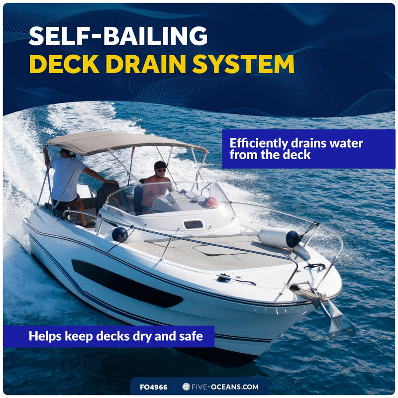 Five Oceans Boat Through Hull with Scupper Valve - Self-Bailing Deck Drain for Pontoon & Boats
