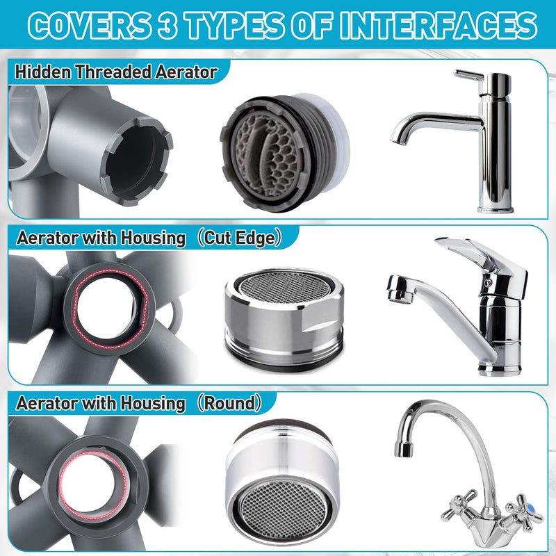Enhon 10 in 1 Faucet Aerator Removal Tool Faucet Aerator Key for Hidden Threaded Aerator/Aerator with Housing (Cut Edge&Round) Aerator Tool with Size M16.5/M18.5/M21.5/M22/M24/M28 Aeration Tool