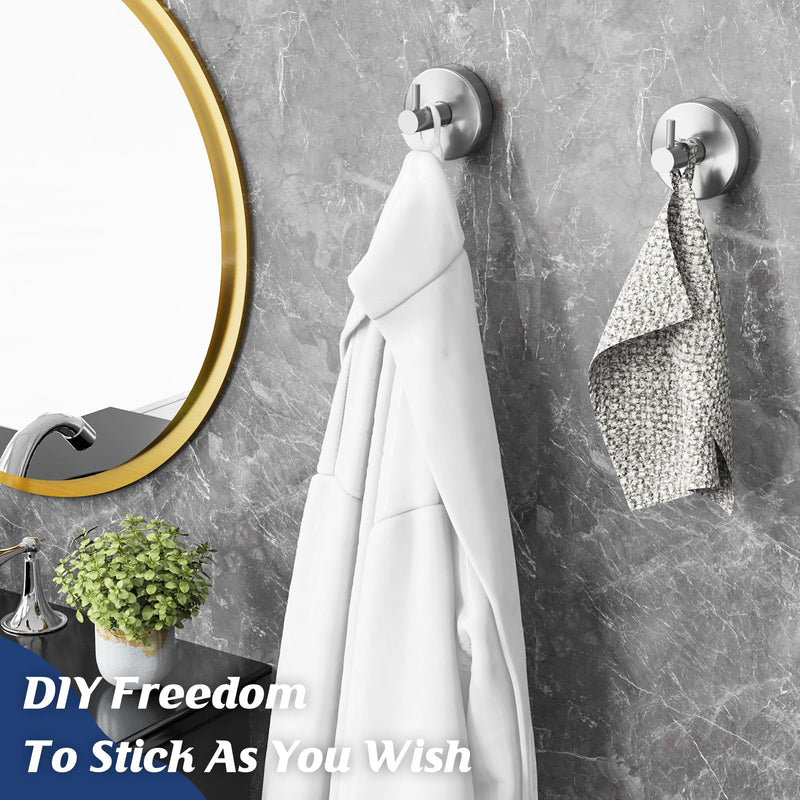 Suction Cup Hooks for Shower,Shower Hooks for Inside Shower,Suction Cup Hooks for Wreaths on Glass,Windows,Tile,Mirrors,Metals,Towel Hooks for Bathrooms for Hanging Towels,Robe,Loofah-Silver(2 Pack) 2pcs Silver