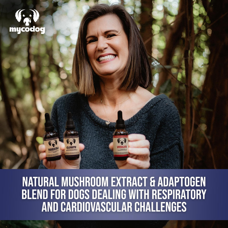 MycoDog Breathe Mushroom Extract & Adaptogen Tincture for Canines - Mushroom & Ashwagandha Supplements for Dogs with Breathing Challenges - Reishi Mushroom, Chaga, Cordyceps Mushroom & Artist Conk - PawsPlanet Australia