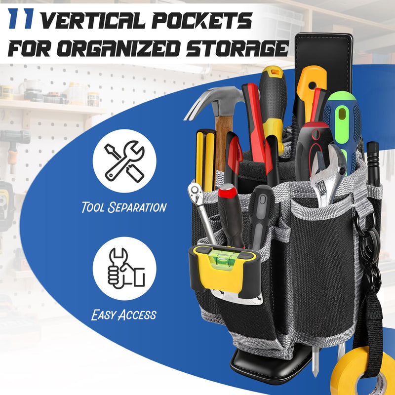 Compact Tool Pouch with Belt Clip Replacement for MP2X, Leather Backed Medium Sized Tool Pouch, 11-Pocket Tool Organizer