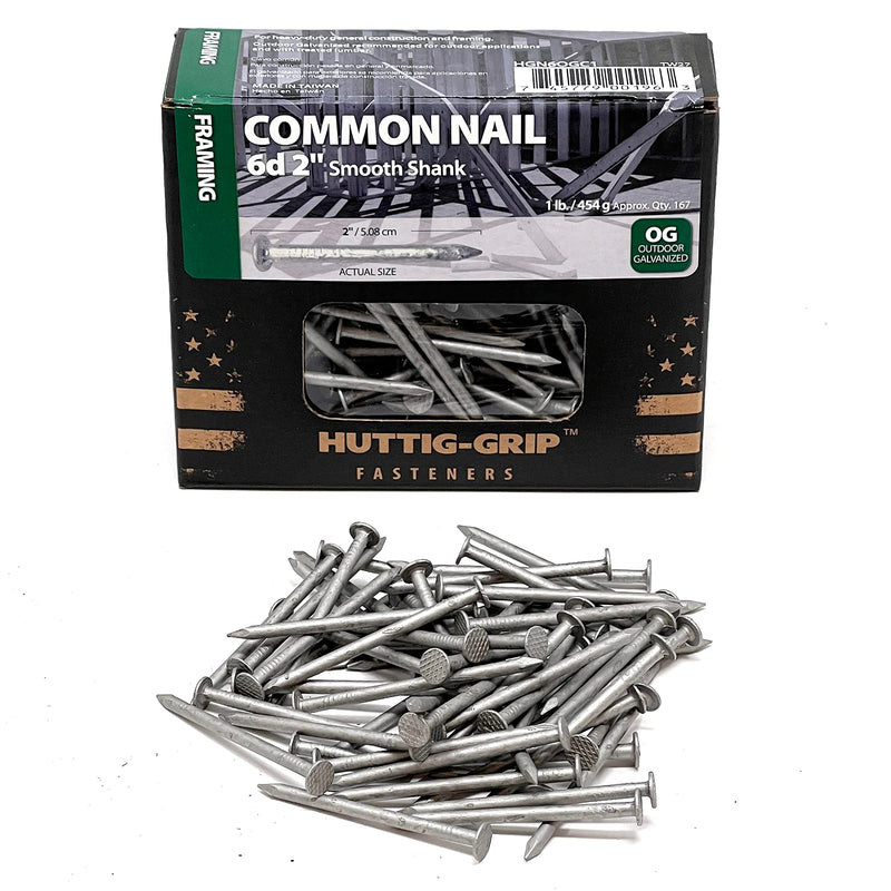 Huttig-Grip 2 inches Framing Common Nail 6d Size, Outdoor Galvanized Finish, 1 lb Pack of 167 Nails 2 in - 1 lb Pack