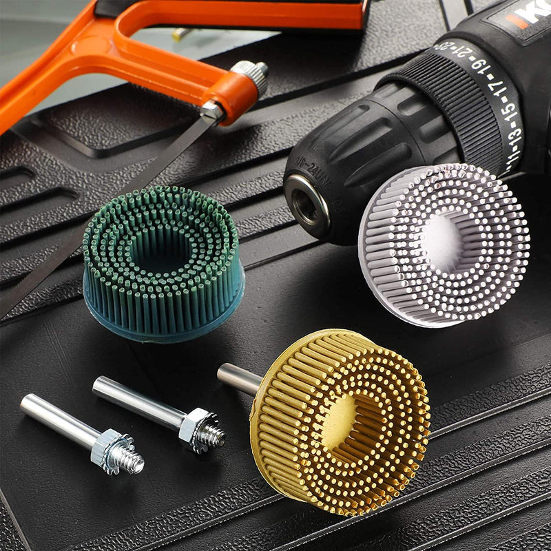 2 Pcs White Bristle Disc for Die Grinder with 1/4 Inch Round Shank Discs Abrasive Coating Removal Disc, 2 Inch 120 Grit Bristle Disc for Angle Grinder Abrasive Bristle Brush Disc