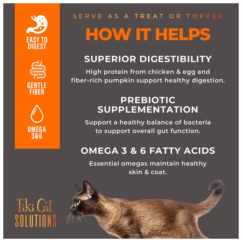 Tiki Cat Solutions Supplements Digestion Mousse, Chicken & Egg in Broth, Formulated to Support Healthy Digestion, Functional Cat Food Supplement, 5.6 oz. Pouch (Pack of 20)