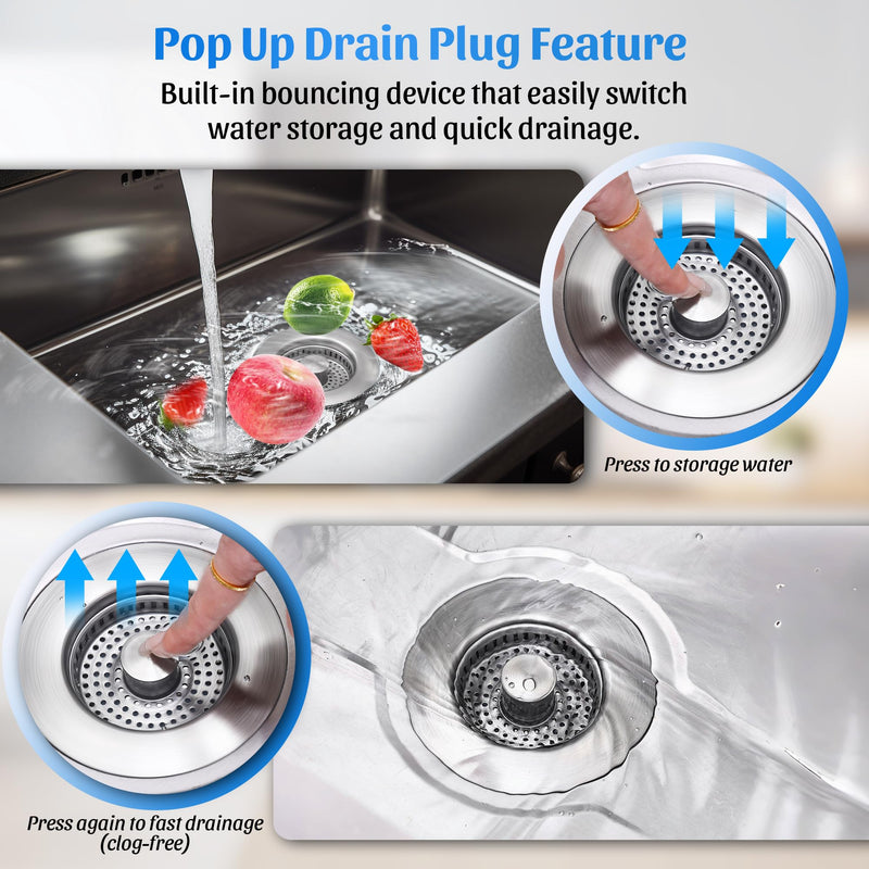Kitchen Sink Drain Strainer - 2-Pack 3-in-1 Stainless Steel Kitchen Sink Stopper Pop-Up Sink Drain Strainer Basket Kitchen Sink Strainer Stopper Filter for US Standard 3-1/2 Inch Drain Silver-2pack
