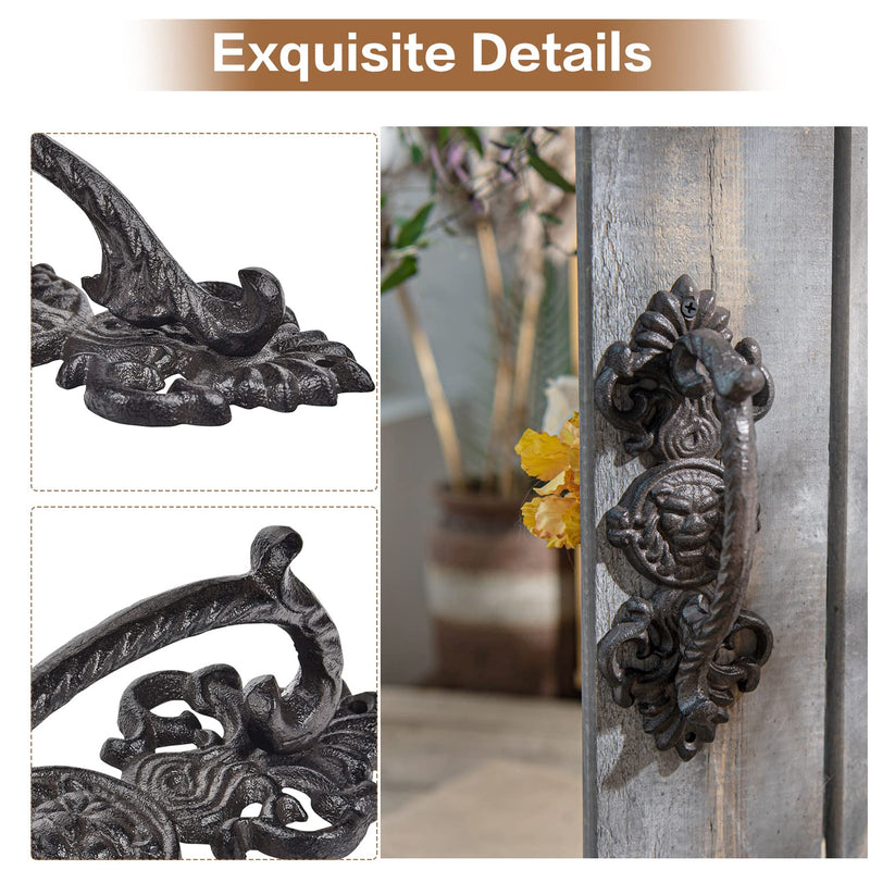 Sungmor 2PC Solid & Sturdy Cast Iron Gate Handles, Heavy Duty 8.7" Long Strong Barn Door Handles, Pretty Rustic Farmhouse Fence Gate Garage Closet Drawer Cabinet Decorative Handles Sliding Door Pulls Flower Pattern-8.7H*3.4W*2.8H(inch)