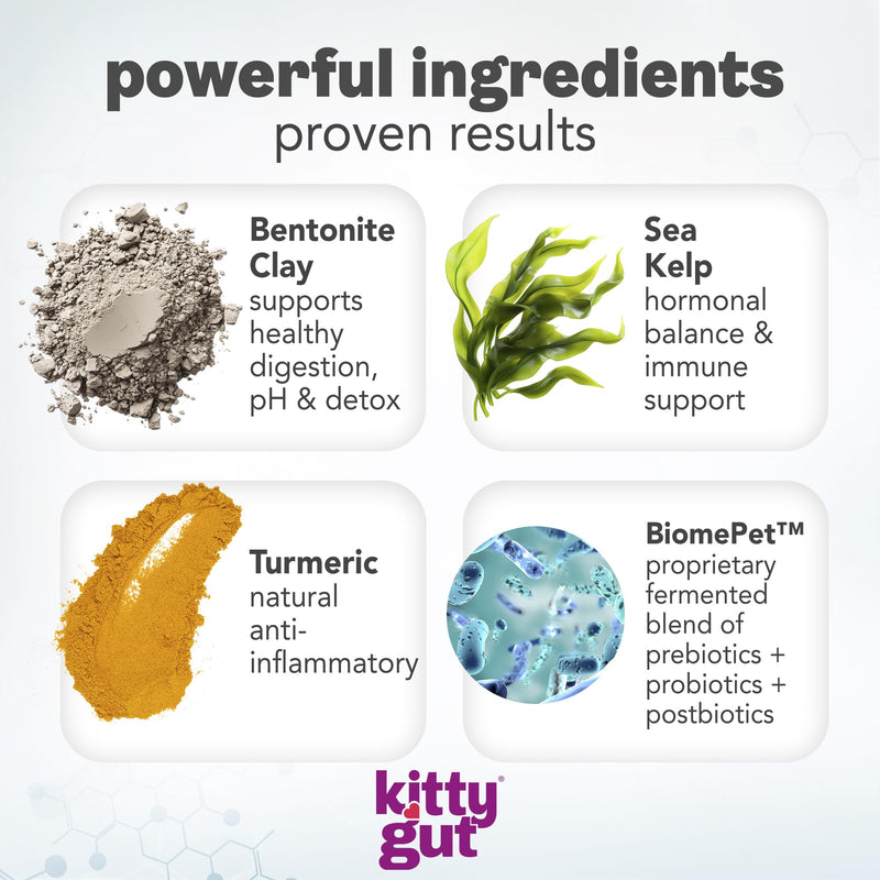 KittyGut 3-in-1 Organic Cat Probiotics & Postbiotic Supplement Powder- Made in USA-Probiotics for Cats Promote Gut Health and Cat Digestive Support, Diarrhea and Vomiting (60g) 60g
