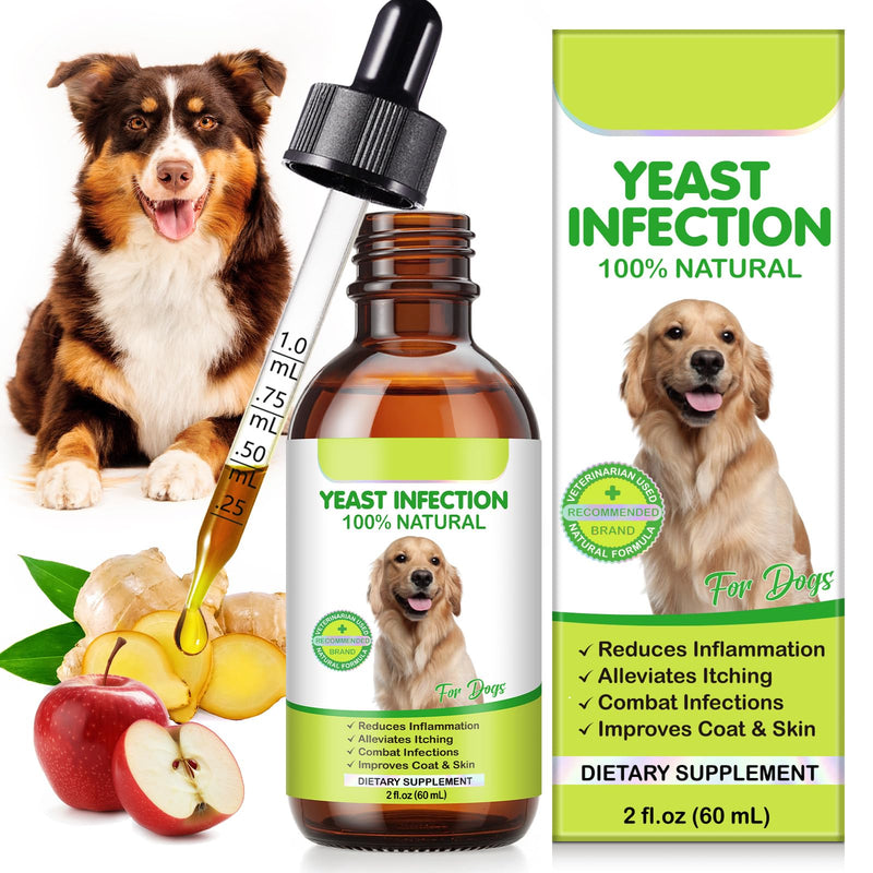 Yeast Infection Treatment for Dogs, 60ml Dog Ear Infection Treatment,Itchy Ear,Skin&Allergy Symptoms Relief-Reduces Inflammation&Relieves Irritation,Dog Supplement Drops with Multivitamins Probiotics