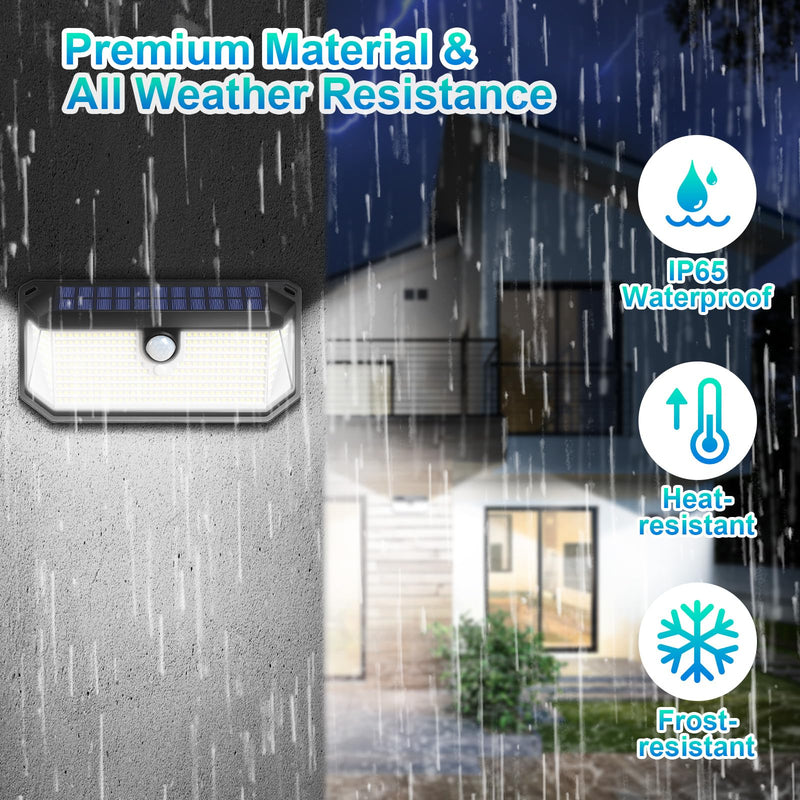 Solar Outdoor Lights, 4000LM 388 LEDs Motion Sensor Outdoor Light, IP65 Waterproof Solar Powered Outside Lights with 270° Wide Angle & 3 Modes, Exterior Flood Security Lights for Patio Garage, 2-Pack