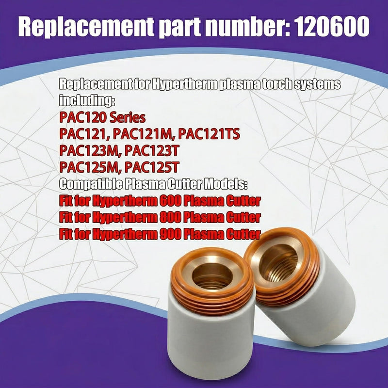 2PCS 120600 Retaining Cap Fit for Hypertherm 600 800 900 Plasma Cutter, Fit PAC120 PAC121 PAC123 PAC125 T/M Torch, 40–50A Plasma Cutting Consumable
