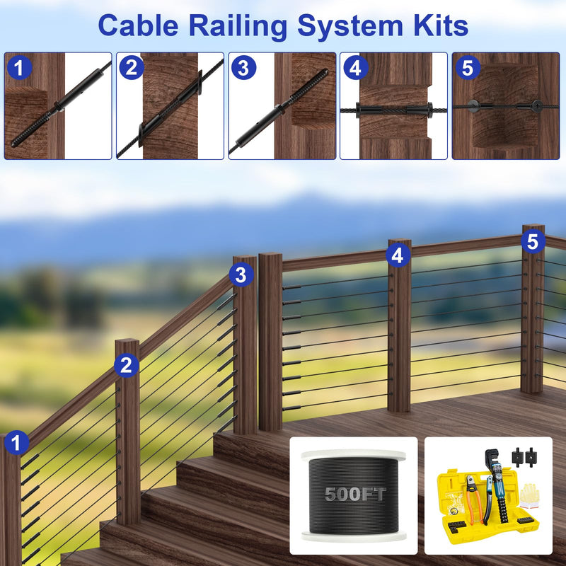 BLIKA 10 Pair 1/8" Black Left & Right Swage Lag Screws for Wood Posts-Hidden Crimp Design, T316 Stainless Steel, Hidden Crimp Cable Railing Kit, Wire Railing Kit for Decks 1/8"