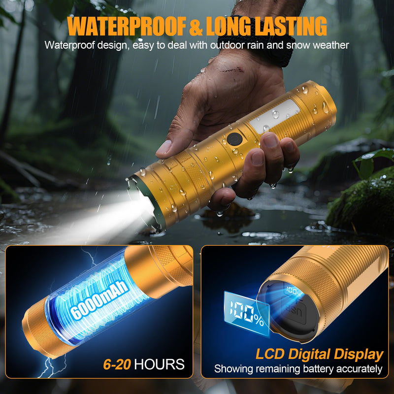 Rechargeable Flashlights High Lumens 100,000 Long Lasting, 4 Modes with Side COB Light, Super Bright LED Flashlight USB C Input & Output, Powerful Strong Flash Light for Hiking Camping 1 Pack