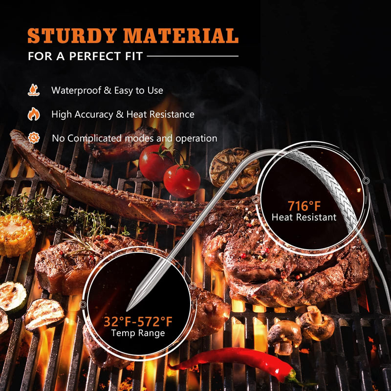 2-Pack Temperature Meat Probe Replacement for Rec tec Wood Pellet Grill, Recteq Grill Accessories, with Thermometer Probe Holder Clip