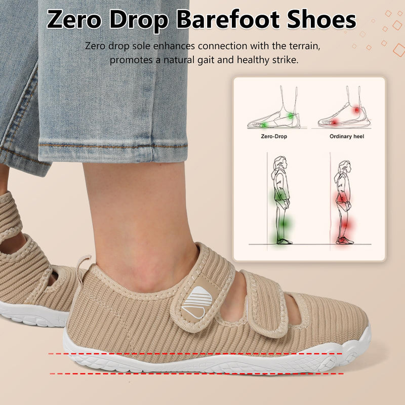 Besroad Womens Walking Shoes Wide Diabetic Shoes Adjustable Zero Drop Edema Shoe Breathable Nursing Hiking Casual Barefoot Sneaker Indoor Outdoor 10 Wide Khaki