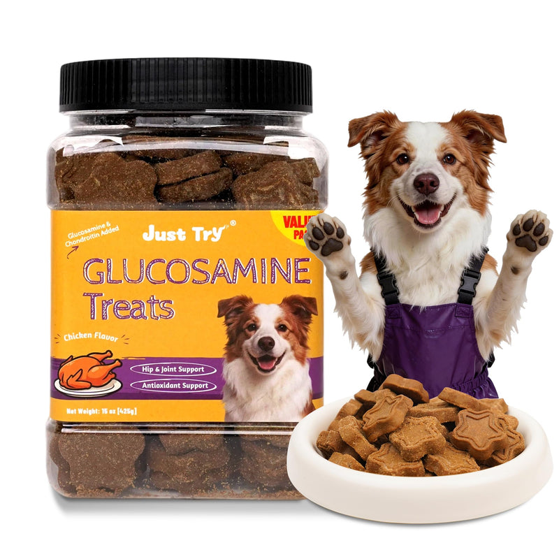 Just Try 15 OZ Glucosamine Dog Treats Joint Support for Dogs Hip and Joint Health Mobility Supplement Puppy Training Treats Healthy Dog Treats