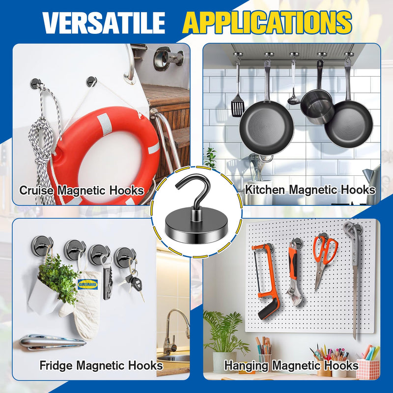Grtard Magnetic Hooks, Heavy Duty Magnet Hook, 110 Lbs Strong Magnets with Hooks, Magnets Hooks for Cruise Cabins, Hanging, Workplace, Grill - 2Pack Black 2 Pack