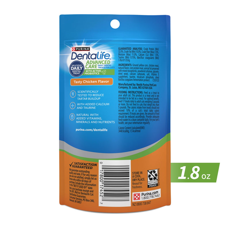 Purina DentaLife Made in USA Facilities Cat Dental Treats, Tasty Chicken Flavor - (Pack of 10) 1.8 oz. Pouches 1.8 Ounce (Pack of 10)