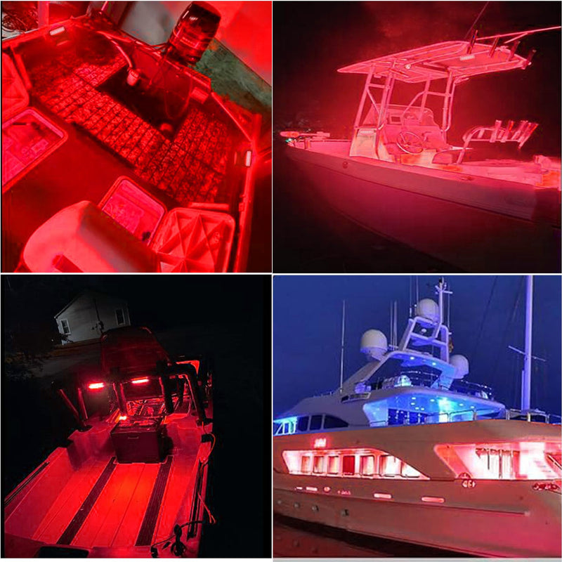 2Pcs Marine LED Boat Light,IP68 Waterproof 27LED Boat Interior Deck Pontoon Transom Led Stern Navigation Trailer Light,1200LM,10-24V(Red) Red
