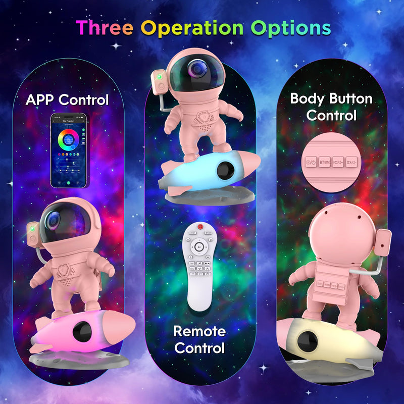 Astronaut Galaxy Projector for Bedroom, Star Projector Galaxy Light with App & Remote Control, White Noises, Bluetooth Speaker, Rocket Night Light for Kids, Ceiling, Gifts, Room Decor Pink