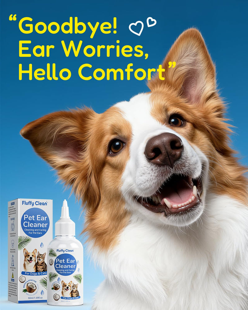 Dog Ear Cleaner - Pet Ear Wash, Flush and Drop Cleaner Solution for Cat & Dog Infection and Itch Relief, Gently Removes Debris, Wax Buildup, Odor - 1.69 fl oz White & Blue-1.69Oz 1.69 Oz (Travel Size)