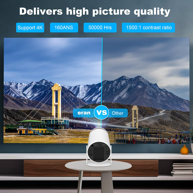 HY300 PRO MINI Projector, Portable Projector,Support 4K 1080P with Dual-Band WIFI6 5G Wireless 5.0 Bluetooth Android 11, 180° Rotatable, Auto Keystone Correction, 35"-130" Screen Video Projector