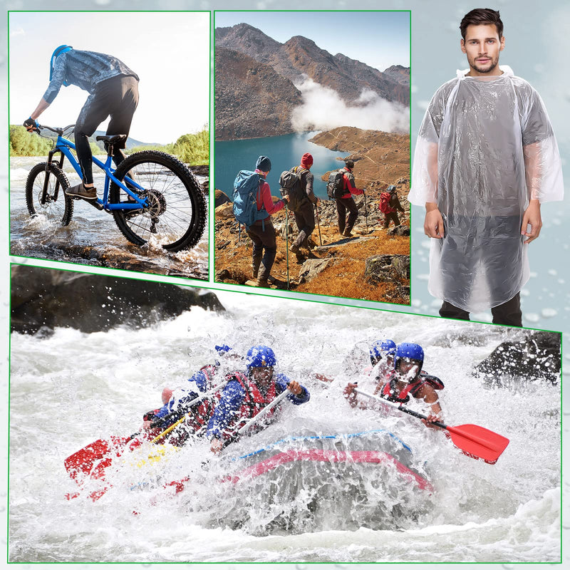 Pasimy 150 Pcs Disposable Rain Ponchos Bulk for Adults Emergency Ponchos with Hood for Man Women Travelling Camping Hiking Clear
