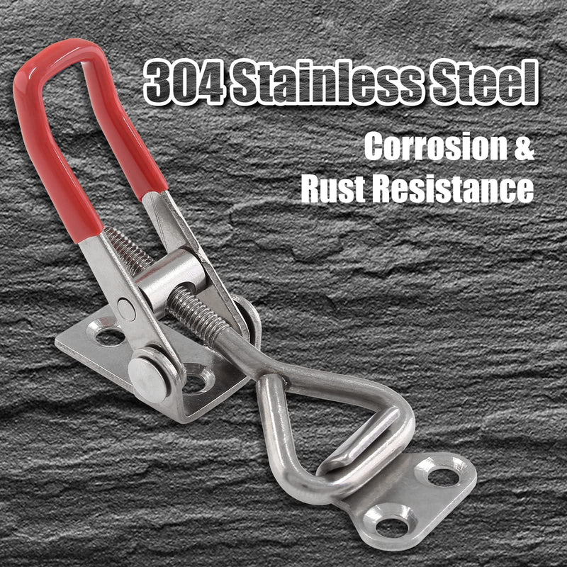 2Pcs Adjustable Toggle Latch Clamp 4001 Style, 304 Stainless Steel Quick Release Hasp Clamp Heavy Duty 390Lbs Holding Capacity Pull Toggle Clamp for Smoker Lid Jig, Box Case (8Pcs Screws)