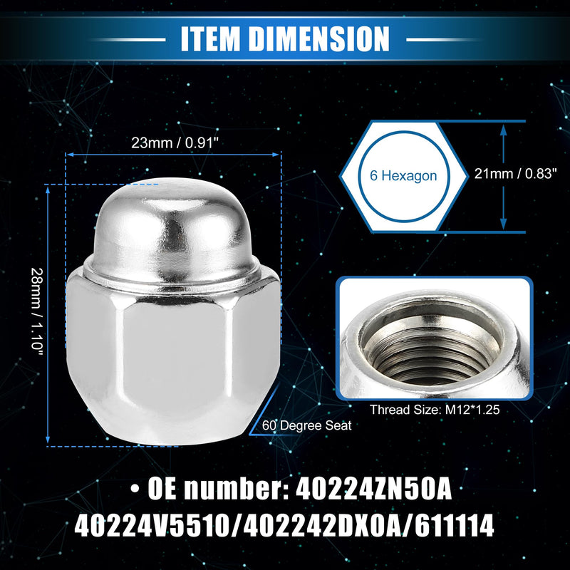 20 Pcs Wheel Lug Nuts Compatible for Nissan Altima Murano for Infiniti G20 I30 M35, Durable M12 x 1.25 Carbon Steel Silver Tone Tire Lugnuts 20