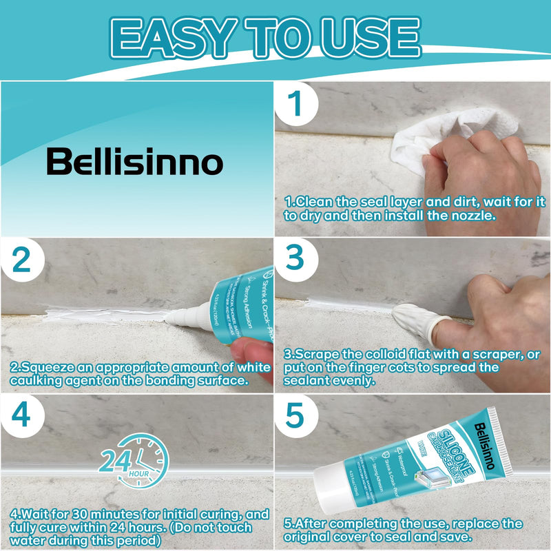 Silicone Caulk, White Caulking Waterproof, Shrink & Crack Proof, Suitable for Shower, Bathroom, Bathtub, Kitchen, Sink, 8.46 fl.oz. (120ml*2)