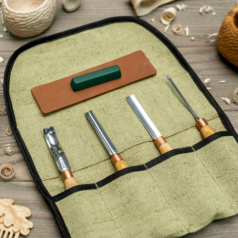 BeaverCraft Wood Carving Chisel Set SC01 - Gouge Wood Carving Tools Kit in Rolling Pouch with Leather Strop Polishing Compound Kit - Radial Gouges Flat Chisel Bent Gouge (Chisel Set)