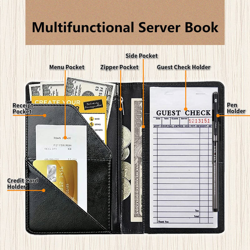 Server Book for Waitress,Leather Waitress Book Organizer with Zipper Pocket Waiter Book Server Wallet Fit Server Apron and Guest Check Books for Servers Waitress Notepad,Cute Dolphins and Moon Cute Dolphins and Moon