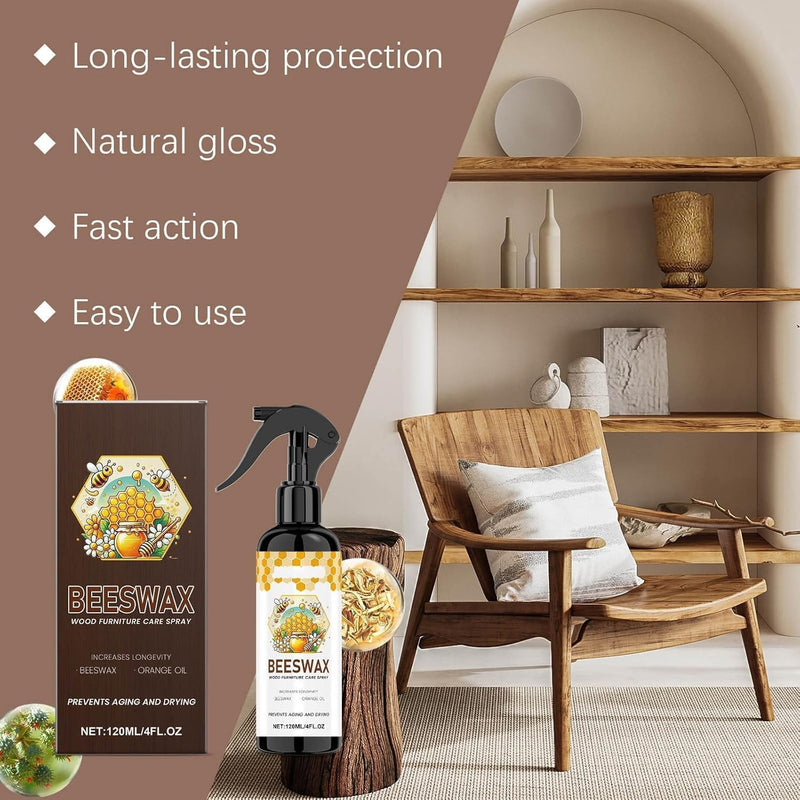 Beeswax Spray Furniture Polish Spray, Natural Micro-Molecularized Beeswax Spray Cleaner with Sponge & Towel for Wood Furniture, Restores Shine and Protects Surfaces - NewNest Australia