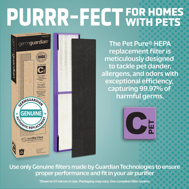 Germ Guardian FLT5250PT True HEPA Genuine Air Purifier Replacement Filter C, with Pet Pure Treatment for GermGuardian AC5250PT, AC5000E, AC5300B, AC5350W, AC5350B, CDAP5500, and More
