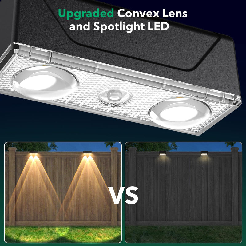 Solar Fence Lights Outdoor - 3 Color Modes(3000K/4000K/6000K), IP55 Waterproof Solar Lights, Fence Light Solar Powered for Outside, Backyard, Railing, Steps, Patio and Wall Lighting