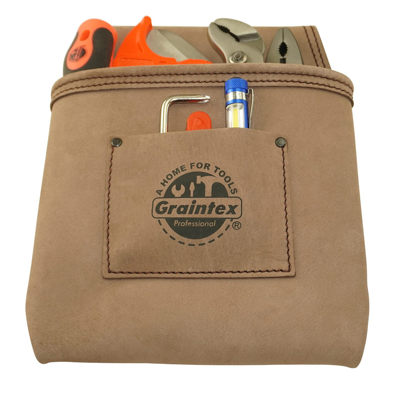 Graintex ST2009 One Pocket Nail & Tool Pouch Natural Top Grain Leather for Framers, Constructors, Electricians, Plumbers, Handyman