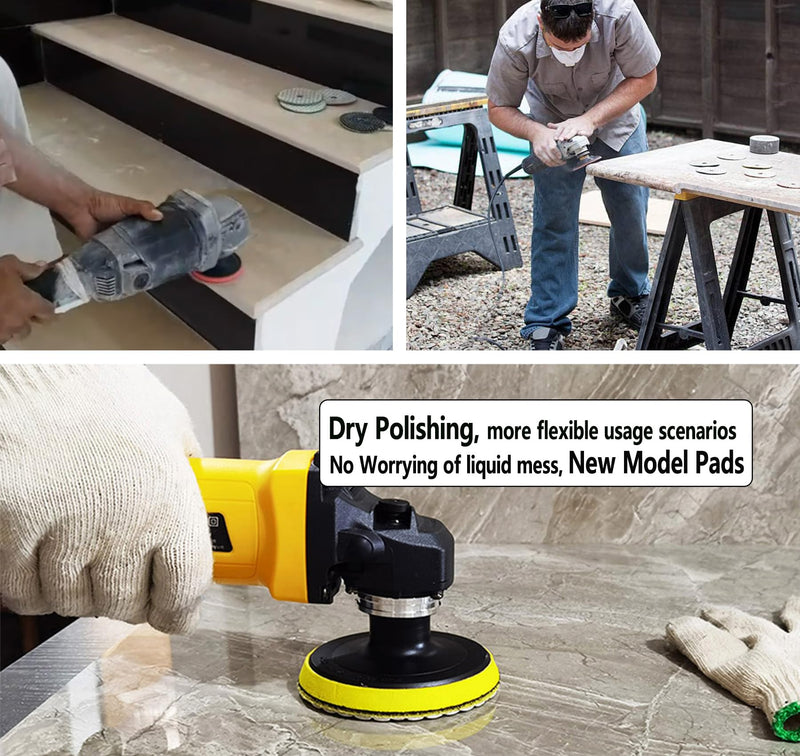 16 Packs Dry Diamond Polishing Pads Set, 4 Inch Dry/Wet Granite Bufffing Pad for Marble Quartz Concrete Stone Tiles - High Temperature Resistance Sanding Kit for Grinder Polisher Drill Set 1