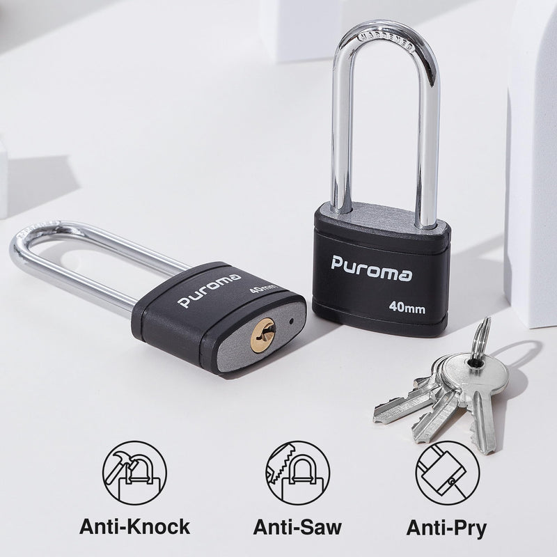 Puroma 2 Pack Keyed Padlock with 3 Keys, 2.5 Inch Locker Lock 40mm Heavy-Duty Locks for Gate Fence Hasp Cabinet Toolbox School Gym Locker (Black)